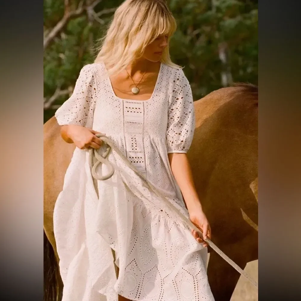 NEW Spell and the Gypsy Lottie Gown with Slip White Eyelet Lace Small - Picture 14 of 15